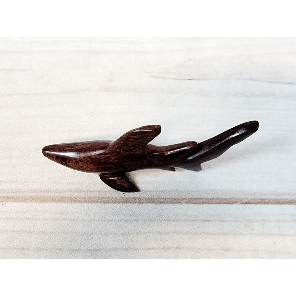 Vintage Hand Carved Mahogany Wood Shark 4.25" - Picture 9 of 10
